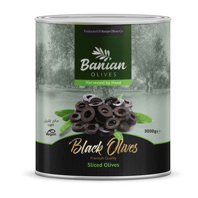 زیتون سیاه اسلایس بانیان کیلویی ۳ کیلویی_ sliced olive black 3 kg